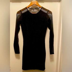 EXPRESS, NYE mini dress, mesh back and sleeves, bodycon